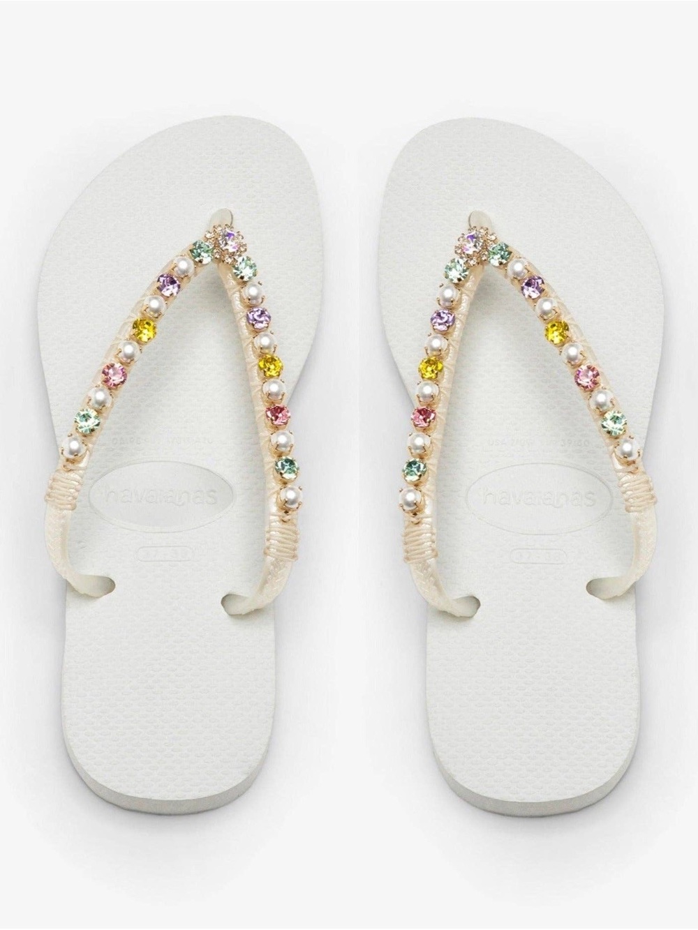 Crystal & Pearl White Flip Flops - Havaianas Style